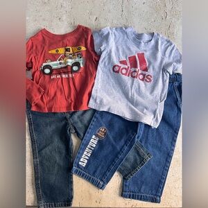 Boy’s Size 2T Jeans and Shirts Bundle Disney, Wrangler, Adidas, Old Navy